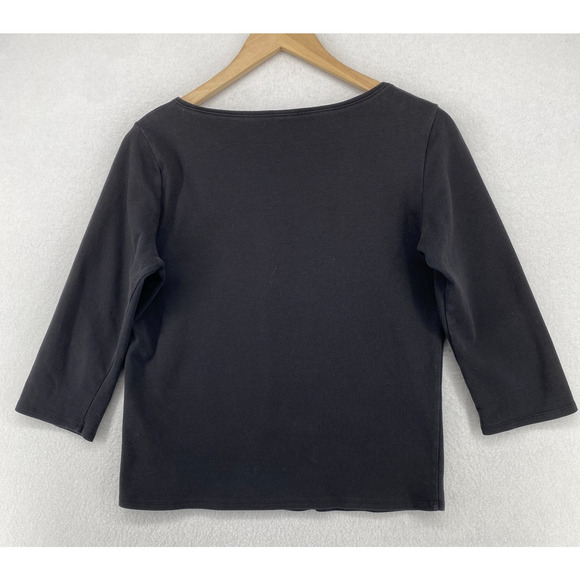 EILEEN FISHER Top S Cotton Interlock Jersey Boat Neck 3/4 Sleeve Black - Picture 3 of 12